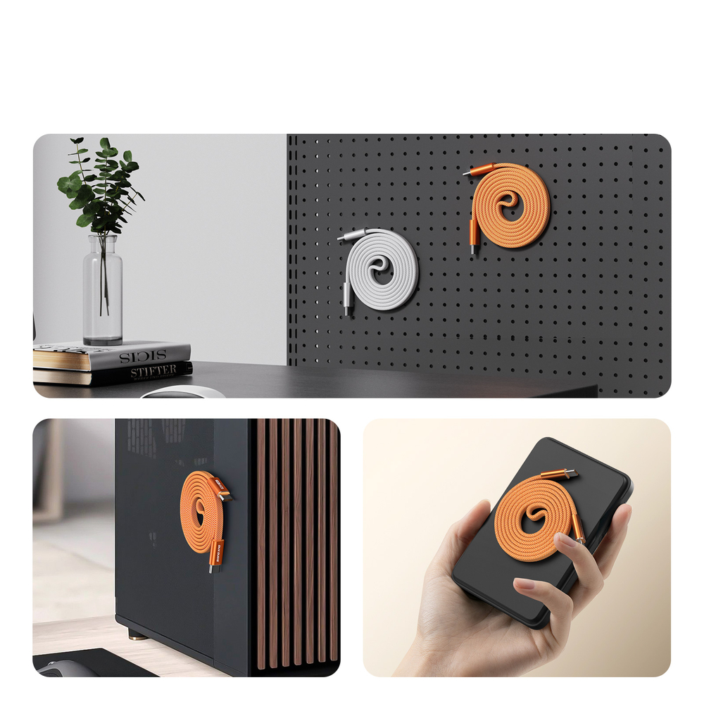 Магнитный плетеный кабель оранжевый для быстрой зарядки 60W, длина 100см (1м) с разъемом Type C на Type C, серия AUTO Series Aluminum от Dux Ducis