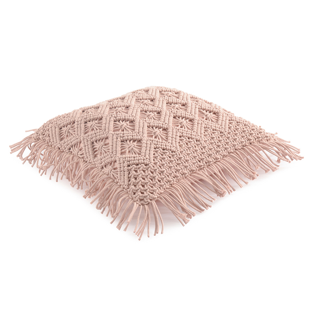 Чехол на подушку макраме с бахромой цвета пыльной розы из коллекции ethnic, 45х45 см