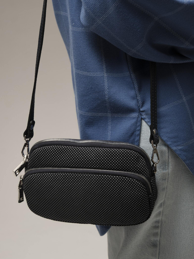 Сумка замшевая кросс-боди синяя горох