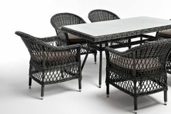 "Амароне" обеденная группа из искусственного ротанга на 6 персон, цвет графит