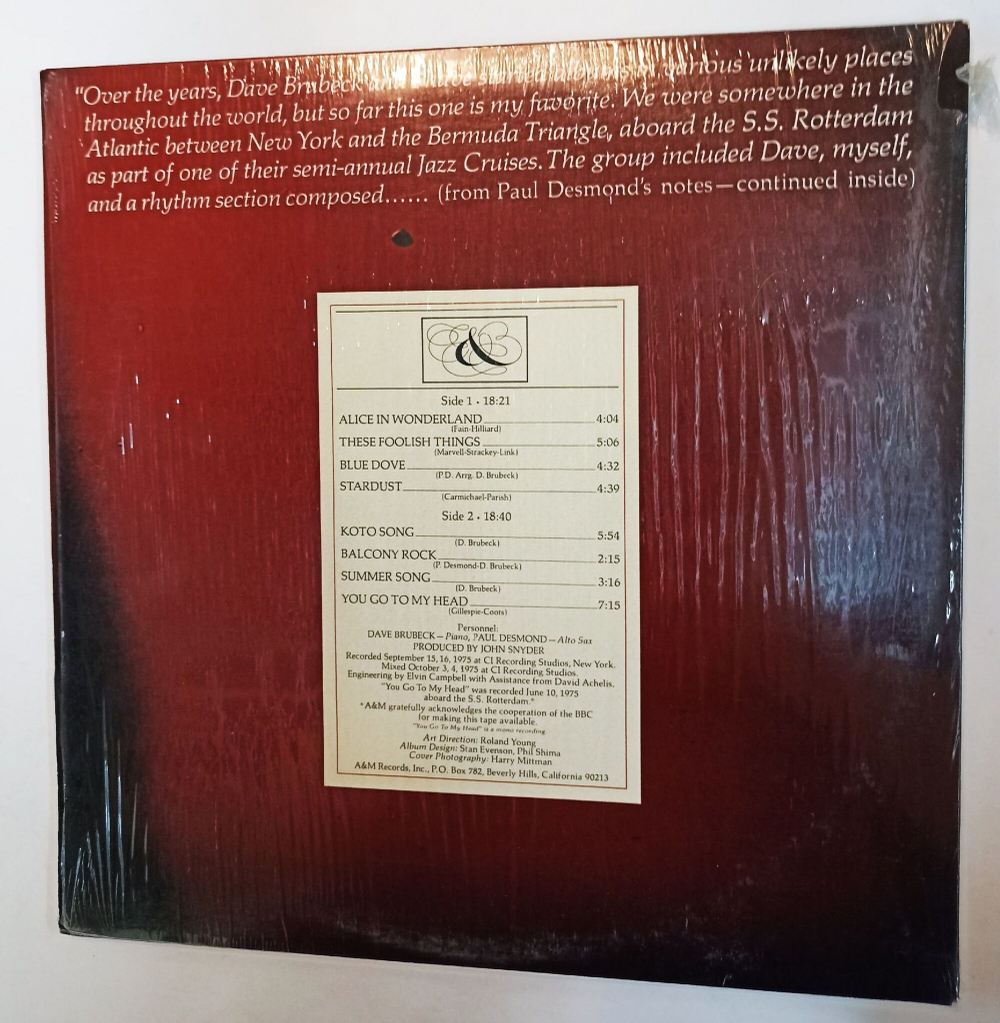 Винтажная виниловая пластинка LP Dave Brubeck and Paul Desmond 1975 The Duets (USA 1975)