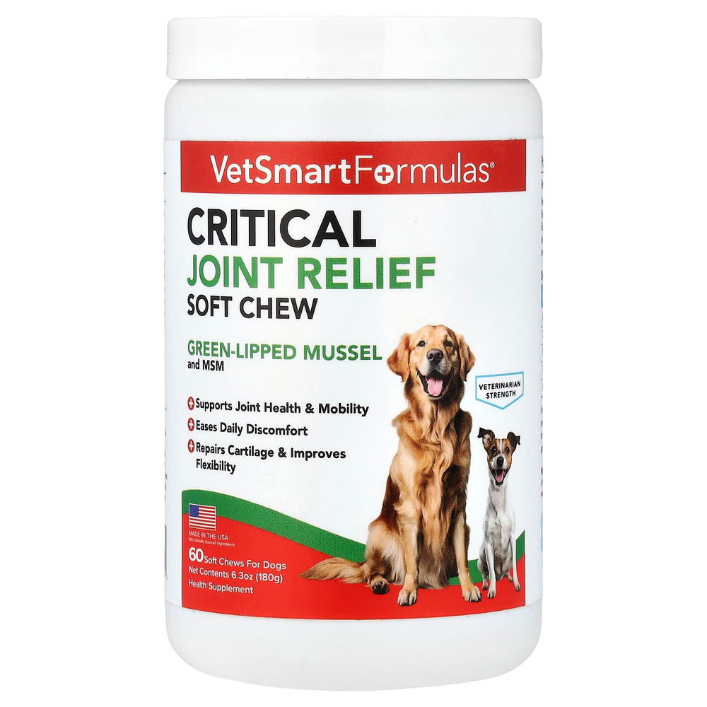 VetSmart Formulas, Critical Joint Relief, мягкая жевательная добавка для собак, 60 жевательных таблеток, 180 г (6,3 унции)