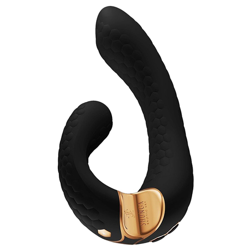 Черный гибкий вибростимулятор 18,5см с двумя моторами Shunga MIYO SH-MIYO-504