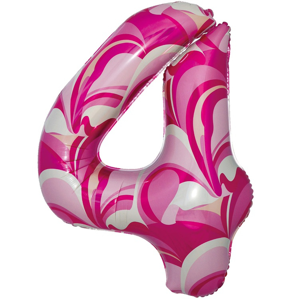 Шар Фольгированный Цифра 4 Мрамор розовый (Розовый)