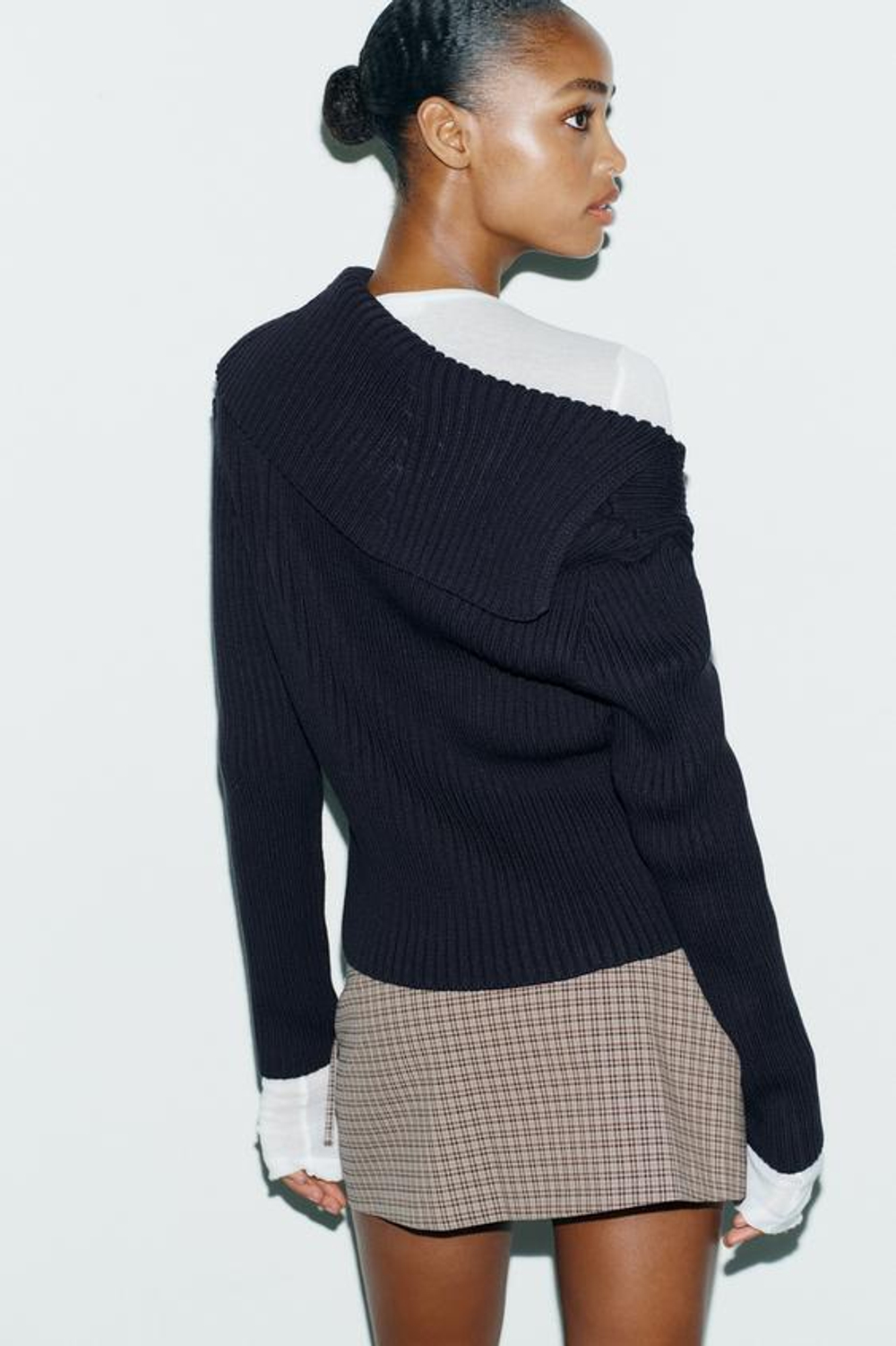 ZARA ЮБКА-ШОРТЫ С РЕМНЕМ, СЕРЫЙ/КОРИЧНЕВЫЙ