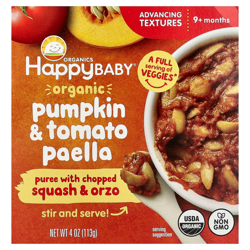 Happy Family Organics, Happy Baby®, органическая паэлья с тыквой и томатами, для детей от 9 месяцев, 113 г (4 унции)