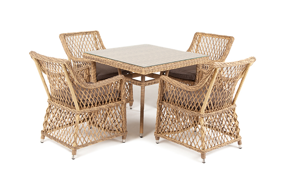 "Айриш" обеденная группа плетеная на 4 персоны, цвет соломенный