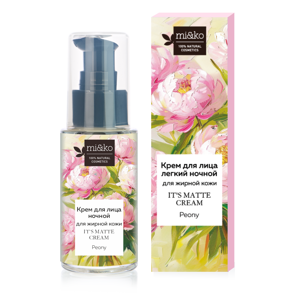 Легкий ночной крем для регулирования выработки кожного сала It`s matte cream Peony 30мл, Mi&Ko