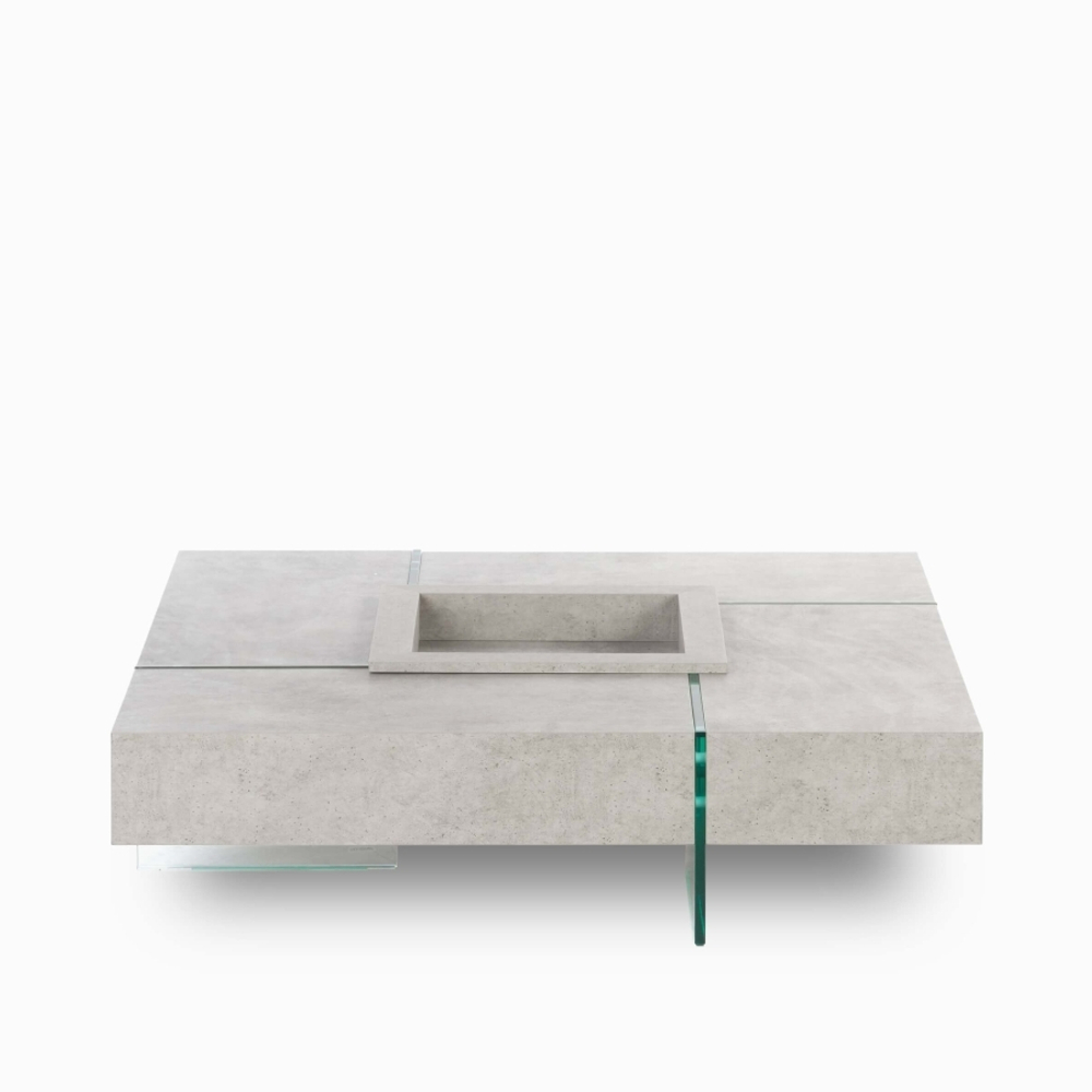 Кофейный столик Beton 119х119 фибробетон, стекло