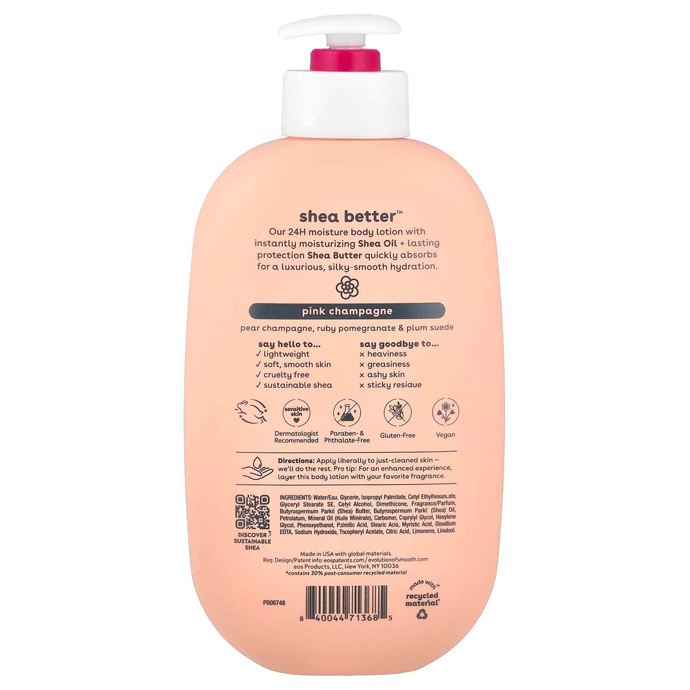 EOS, Shea Better™, 24H, увлажняющий лосьон для тела, розовое шампанское, 473 мл (16 жидк. унций)