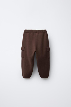 ZARA ТРИКОТАЖНЫЕ БРЮКИ-ДЖОГГЕРЫ КАРГО, ТЕМНО-КОРИЧНЕВЫЙ