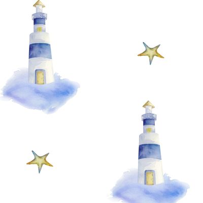 Акварельные маяки с морскими звездами