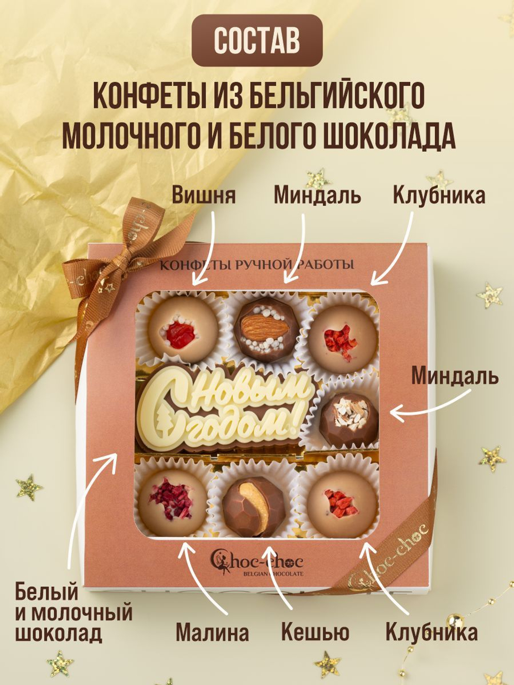Подарочный набор шоколадных конфет, С Новым годом из бельгийского шоколада, открытка в подарок