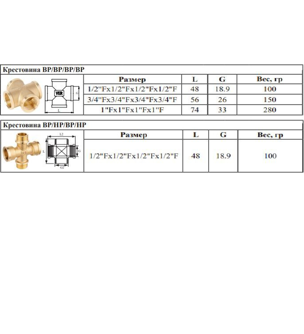 Крестовина латун  3/4Гх3/4Гх3/4Гх3/4Г  ViEiR  (60/5шт)