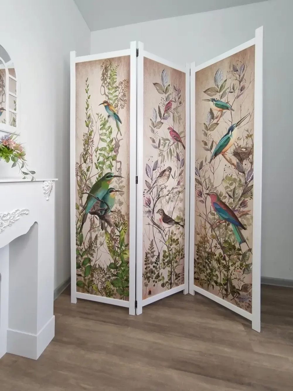 Ширма из массива дерева "Птички" 180см