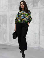 20833 Костюм женский (брюки палаццо и свитшот) футер 2-х нитка начес граффити/черный (52)