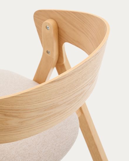 Стул Godia из дерева в натуральном цвете и бежевого шенилла