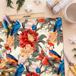 Ткань премиум сатин экзотические птицы