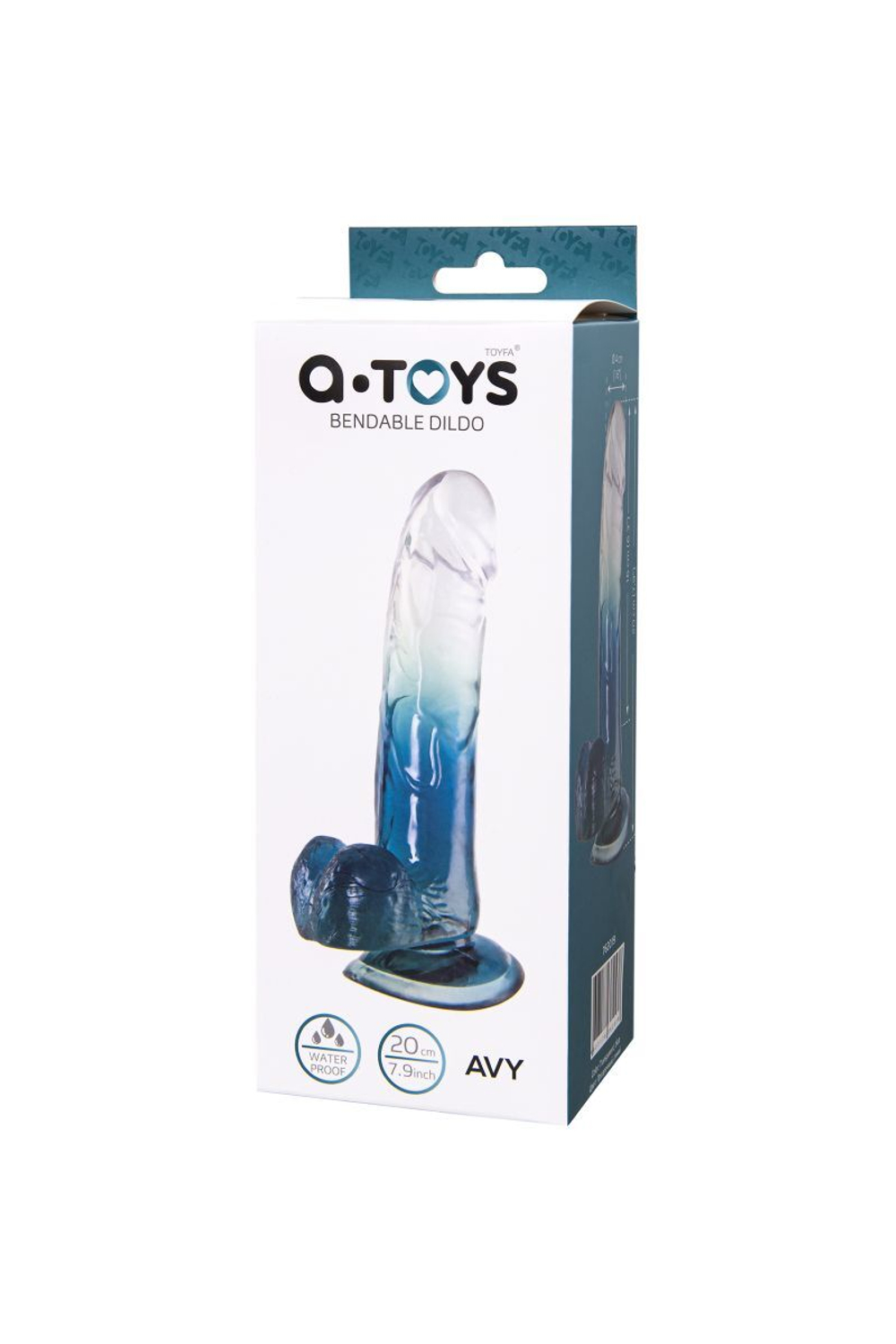 Фаллоимитатор A-Toys Avy 20 см – прозрачный синий, на присоске