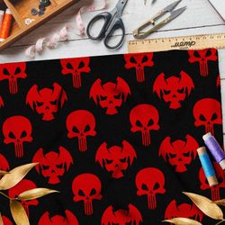 Ткань флис зловещие красные черепа на чёрном фоне
