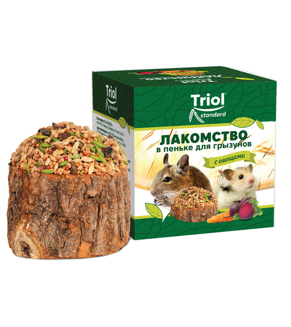 Лакомство в пеньке для грызунов с овощами, 70г, Triol Standard