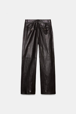 ZARA БРЮКИ ПРЯМОГО КРОЯ ИЗ ИСКУССТВЕННОЙ КОЖИ, КОРИЧНЕВЫЙ