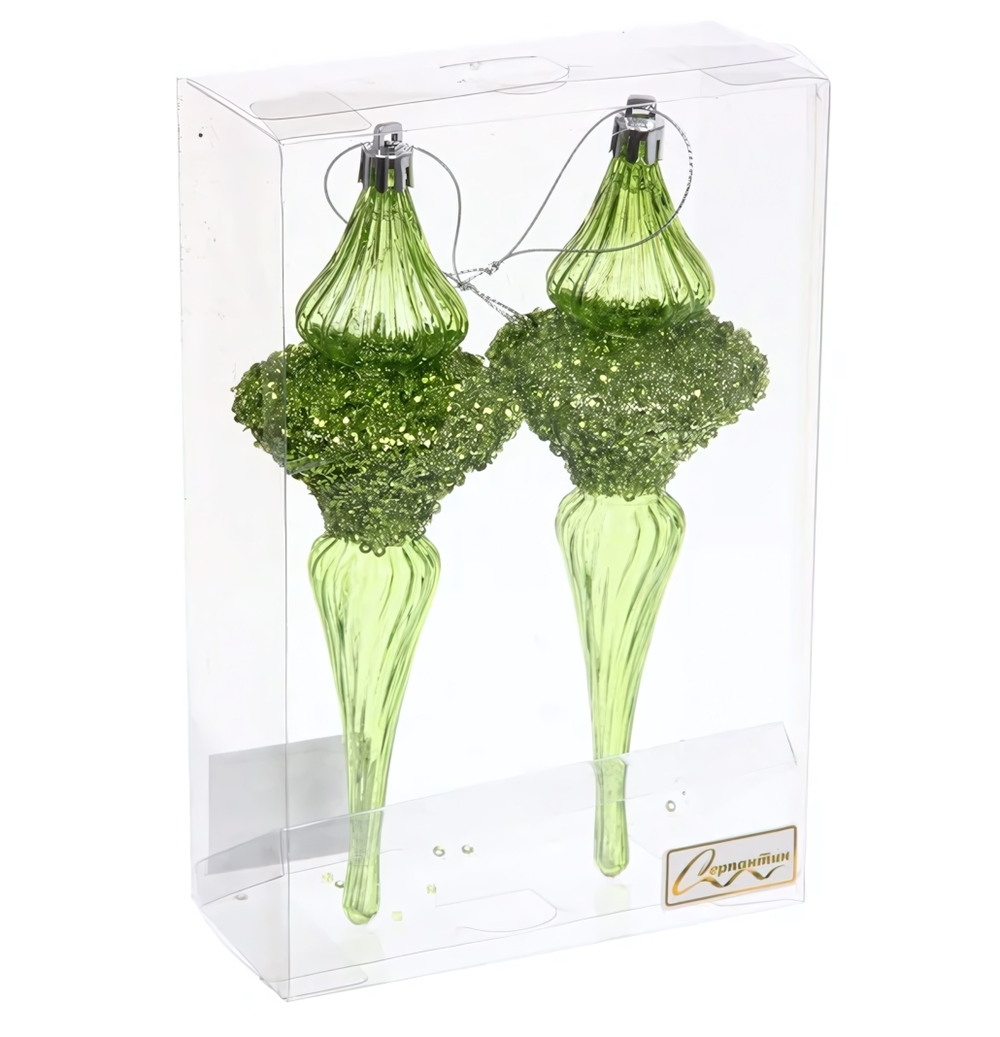 Елочные украшения "Сияние" 6*6*19.5 см (набор 2 шт), Зеленый (Серпантин)