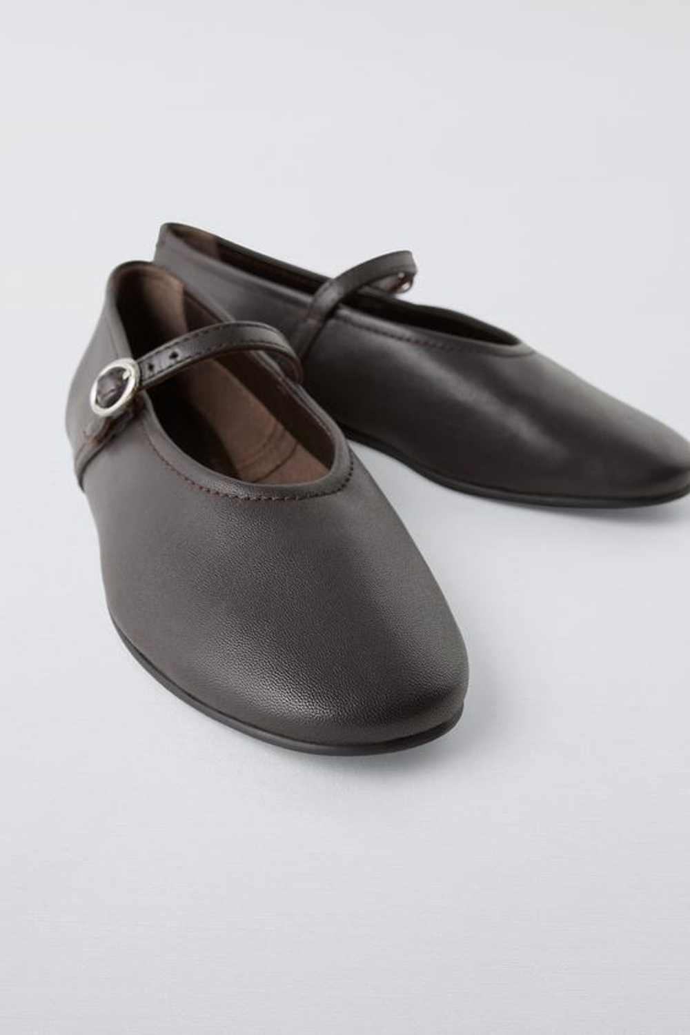 ZARA КОЖАНЫЕ БАЛЕТКИ, КОРИЧНЕВЫЙ