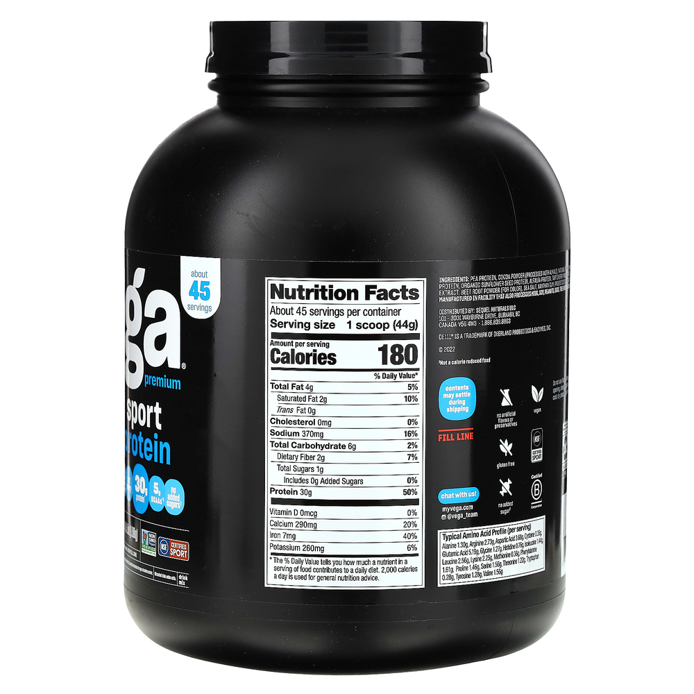 Vega, Sport, растительный протеин премиального качества, со вкусом шоколада, 1,98 кг (4 фунта 5,9 унции)