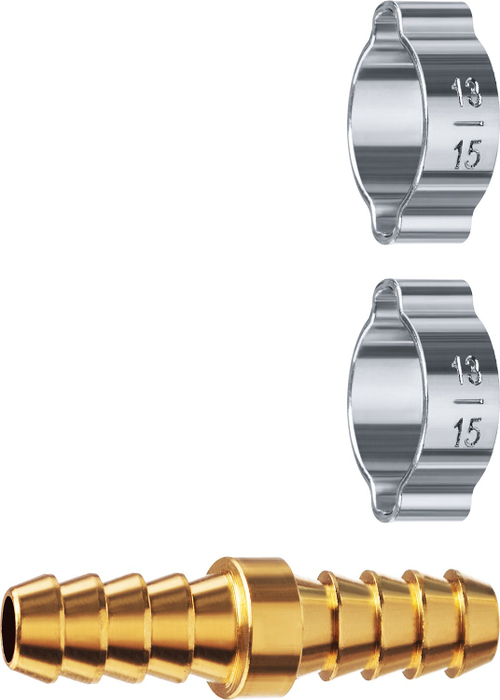 Штуцер соединительный ″елочка″-″елочка″ 10 мм с обжимными хомутами ЗУБР Профессионал