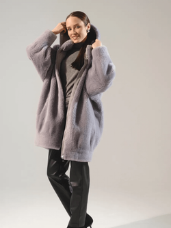 Шуба чебурашка из шерсти, серая, Severina
