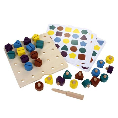 Конструктор деревянный с болтами 27 дет + карточки, коробка C-41951