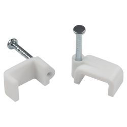 Скоба пластиковая ЭРА NO-225-287 крепежная плоская 10 мм белая (10 шт/уп) | Скобы пластиковые