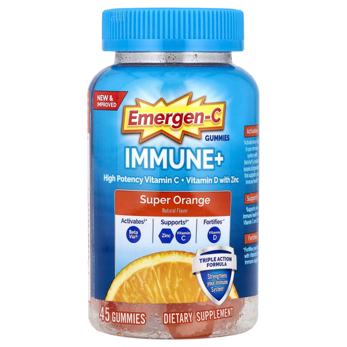 Emergen-C, Immune+, жевательные таблетки, со вкусом апельсина, 45 жевательных таблеток