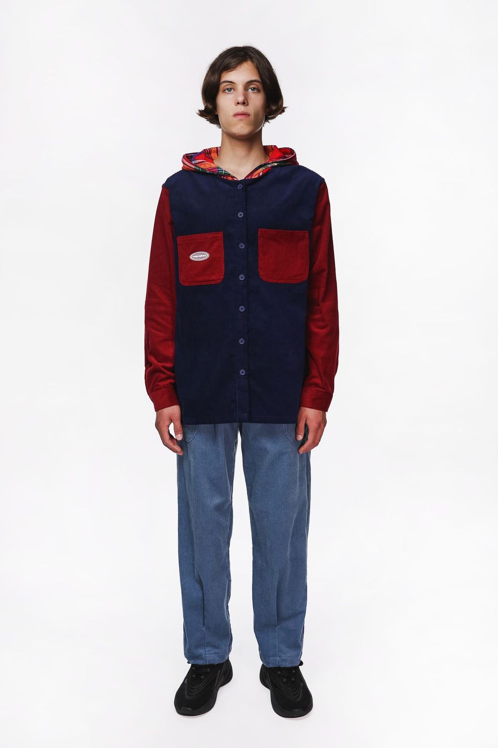 Рубашка Velvet Button Det бордовая / синяя