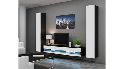 Гостиная Виго нью 4 Белый Фасадный 0101 / Черный 0190 260*42*180 см, Белый Фасадный, Черный   Фиеста