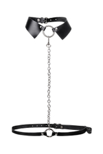 Черная портупея-чокер с поводком и карабином в виде кольца (Цвет: черный)