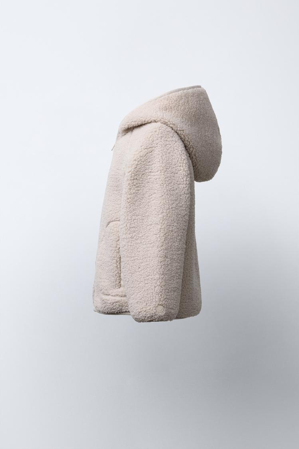 ZARA КУРТКА ИЗ ИСКУССТВЕННОЙ ОВЧИНЫ С КАПЮШОНОМ, ЭКРЮ