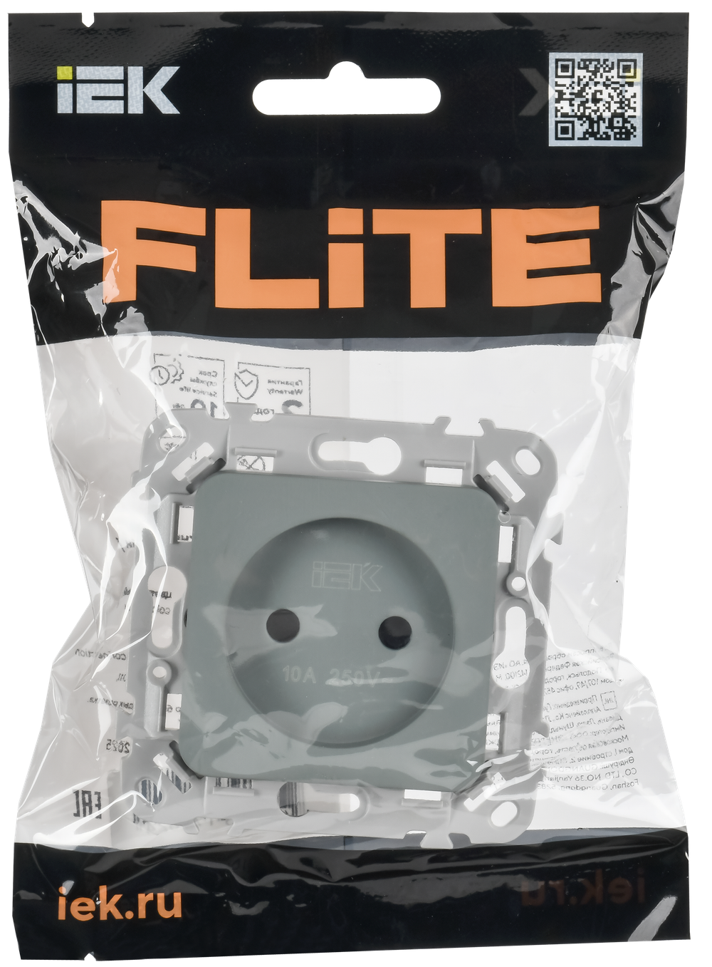FLITE Розетка без заземления с защитными шторками безвинтовое крепление 10А РСш01-1-ФлС серый IEK