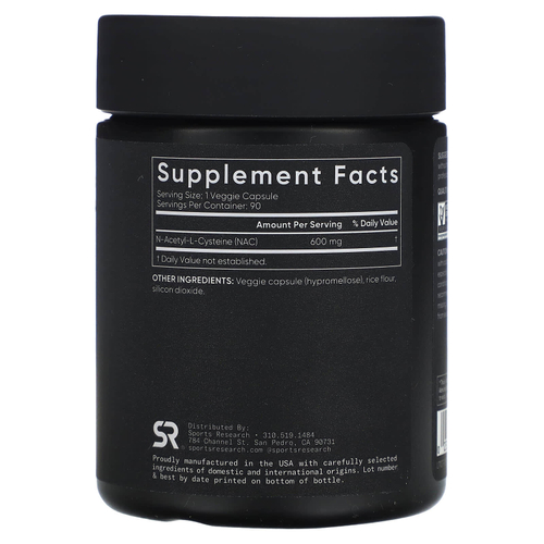 Sports Research, NAC, N-ацетилцистеин, 600 мг, 90 растительных капсул