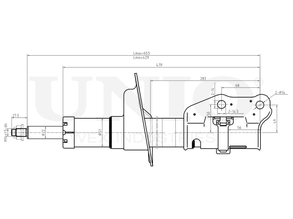 Амортизатор газовый передней подвески левый UNIO SAB-10080