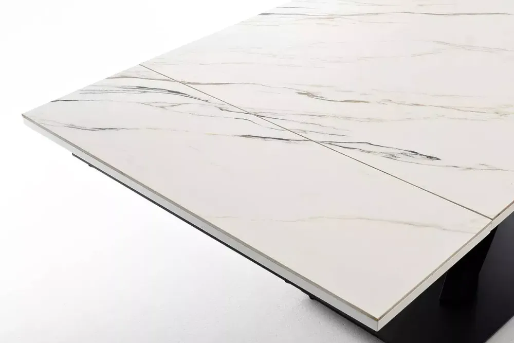 "Юпитер" стол интерьерный раздвижной обеденный из керамики, цвет белый глянцевый