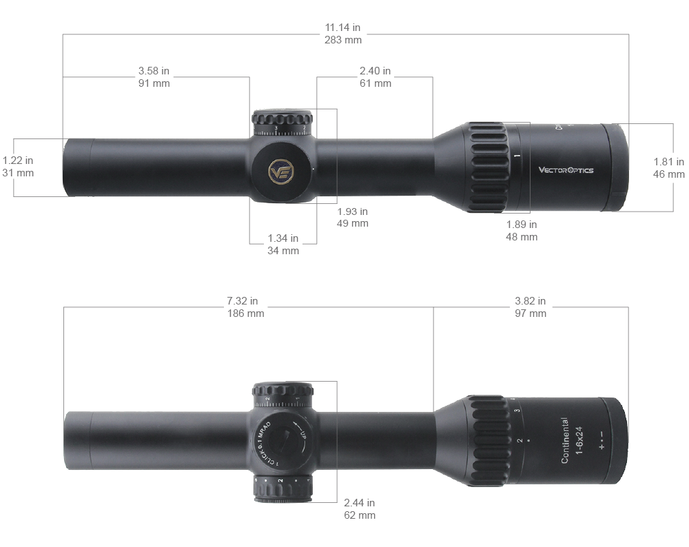 Оптический прицел Vector Optics Continental 1-6x24 Tactical, 30 мм, ( сетка Tactical Dot Mil / с подсветкой / тактические барабаны / азотозаполненный )