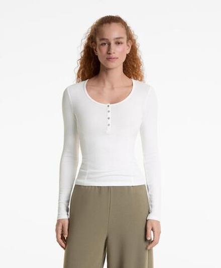 Oysho Футболка с длинным рукавом из хлопка и модала, белый
