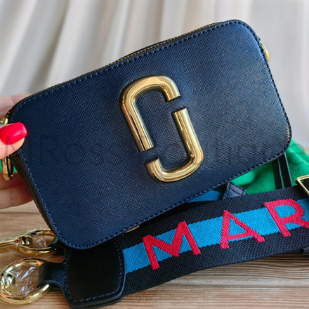 Темно-синяя сумка Marc Jacobs Logo Strap Snapshot Blue Sea Multi