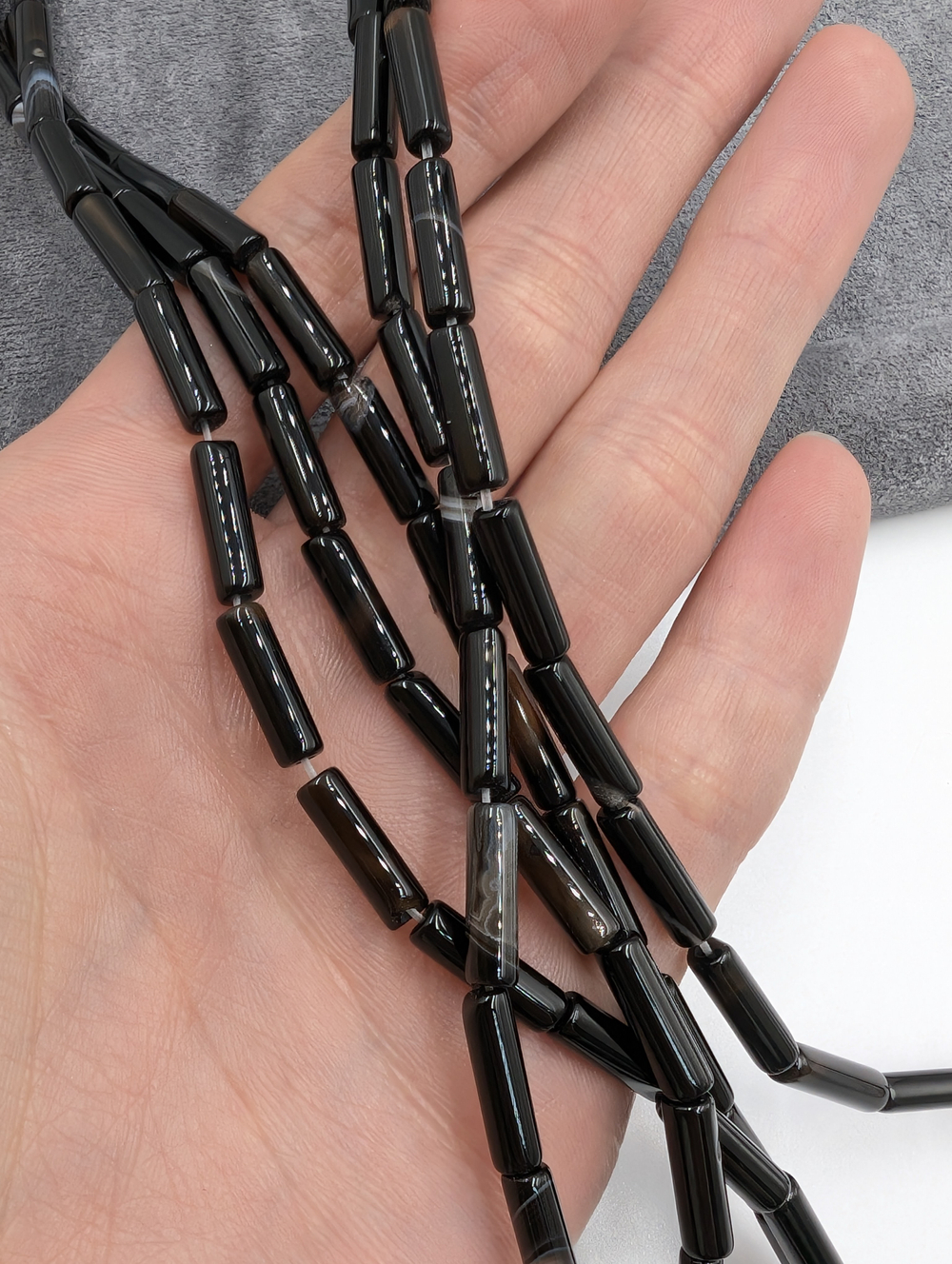 Черный агат трубочки 4*13мм