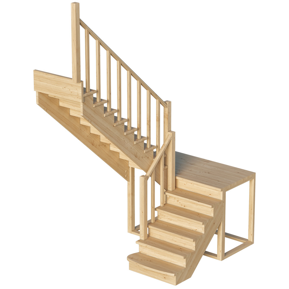 Лестница на второй этаж К-004м/4 Левая с подступенками