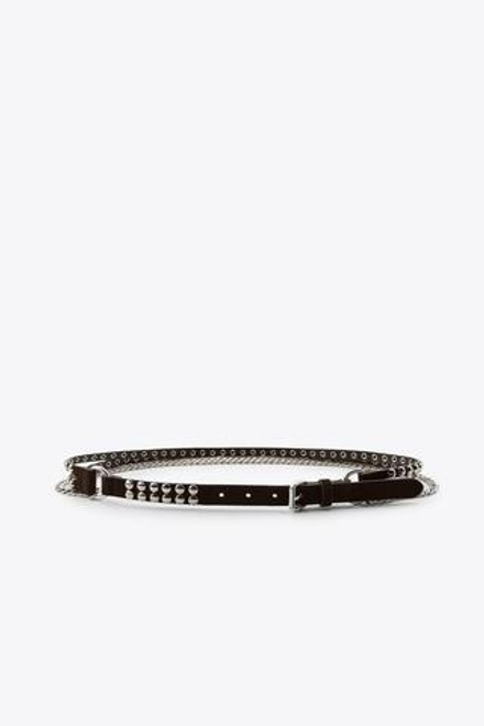 ZARA ДВОЙНОЙ КОМБИНИРОВАННЫЙ КОЖАНЫЙ РЕМЕНЬ С ЗВЕНЬЯМИ, КОРИЧНЕВЫЙ