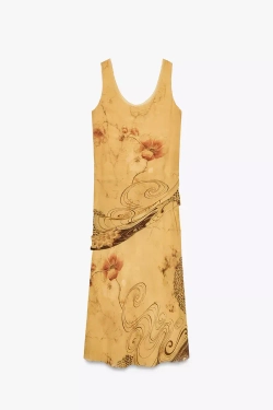 ZARA ПЛАТЬЕ С ПРИНТОМ — ZW COLLECTION, ЦВЕТ ОЛИВКОВОГО МАСЛА