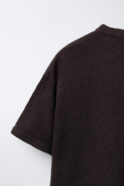 ZARA ТРИКОТАЖНАЯ ФУТБОЛКА РУСТИК, ШОКОЛАДНЫЙ
